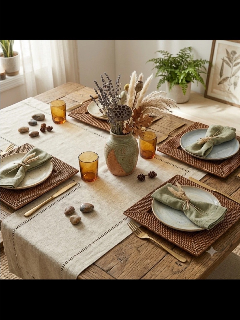 Set of 4 Square Woven Wicker Rattan 13" Charger Plates Brown Boho Natural Rustic